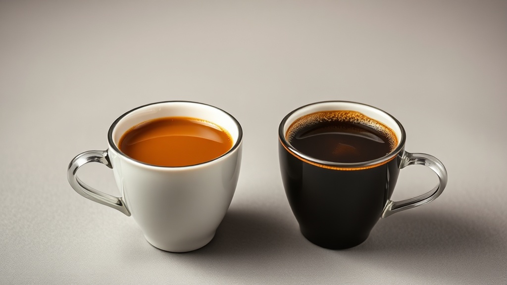 커피의 산미와 바디감을 시각적으로 표현한 밝고 어두운 톤의 커피 잔 이미지